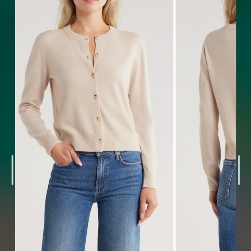 Vince Wool & Cashmere Blend Crewneck Cardigan in Light Oat Size S